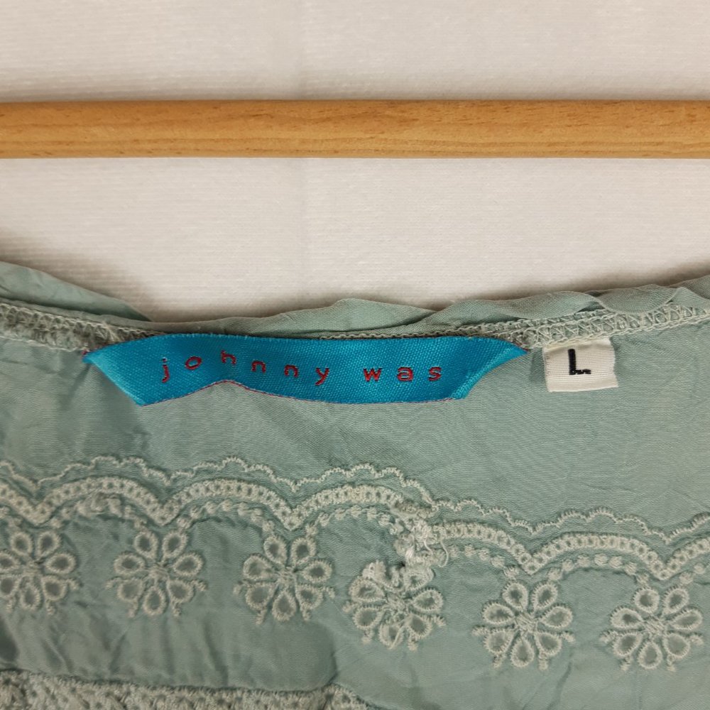 Johnny Was Sage Embroidered Bell Sleeve Blouse Teal Long Sleeve Top Size… - Picture 6 of 7